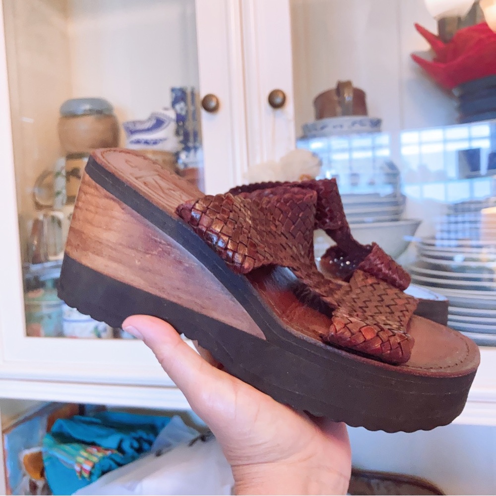 Platform Woven Leather Slide Sandals Braided Hand Crafted Sandals fit US 7.5 W